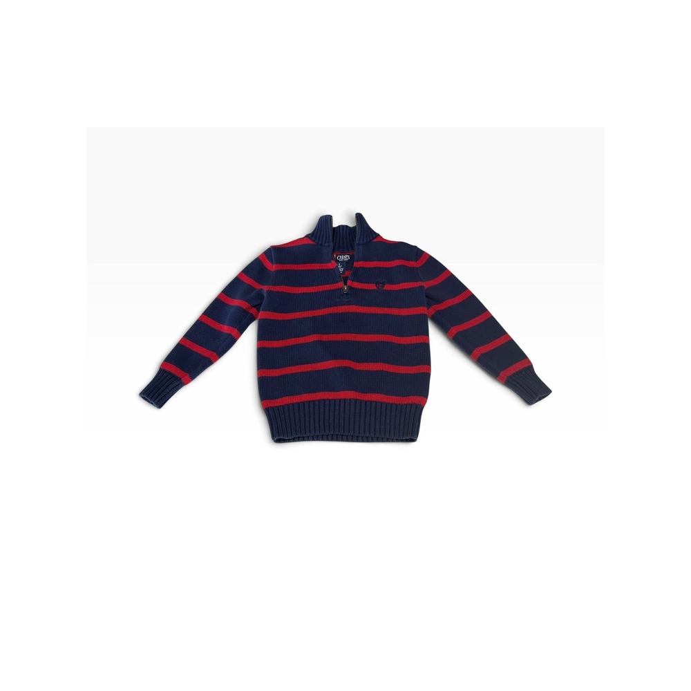 Chaps Boys Navy Blue Red Striped Quarter Zip Cotton Sweater Size 5